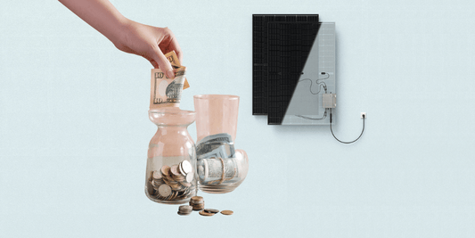 Solarmodul, Glas mit Geld, Hand 