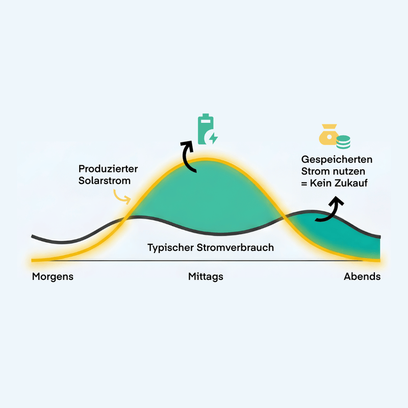 Diagramm mit typischem Stromverbrauch von morgens bis abends