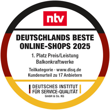 NTV Siegel: Deutschlands beste Online-Shops 2025: 1. Platz Preis/Leistung Balkonkraftwerke