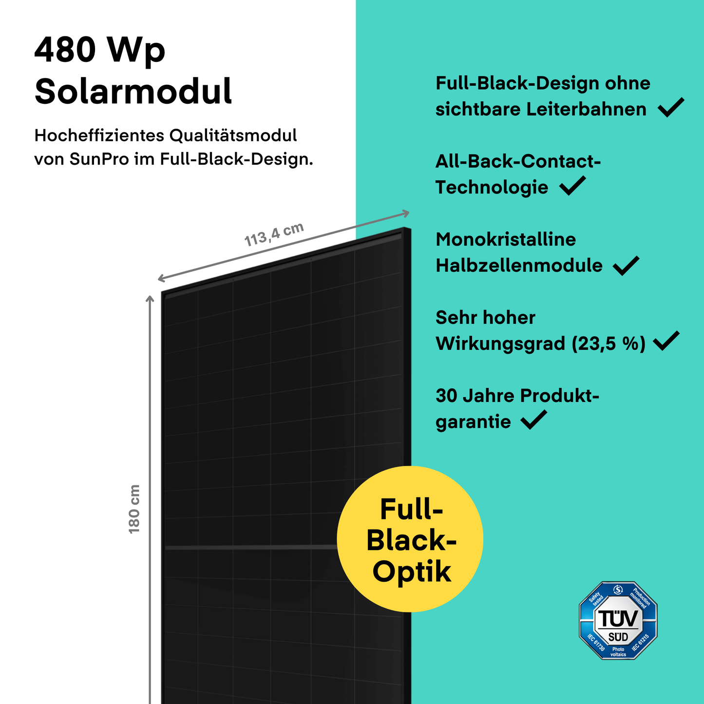 Sunpro (480 WP), SPDG480-BC108RL10 (Bifazial, Glas/Glas, FB) von yumide.com